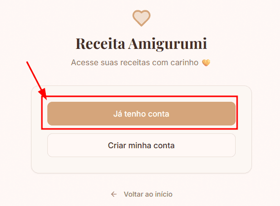 Print da opção Já tenho conta