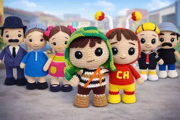 Mockup dos personagens amigurumi