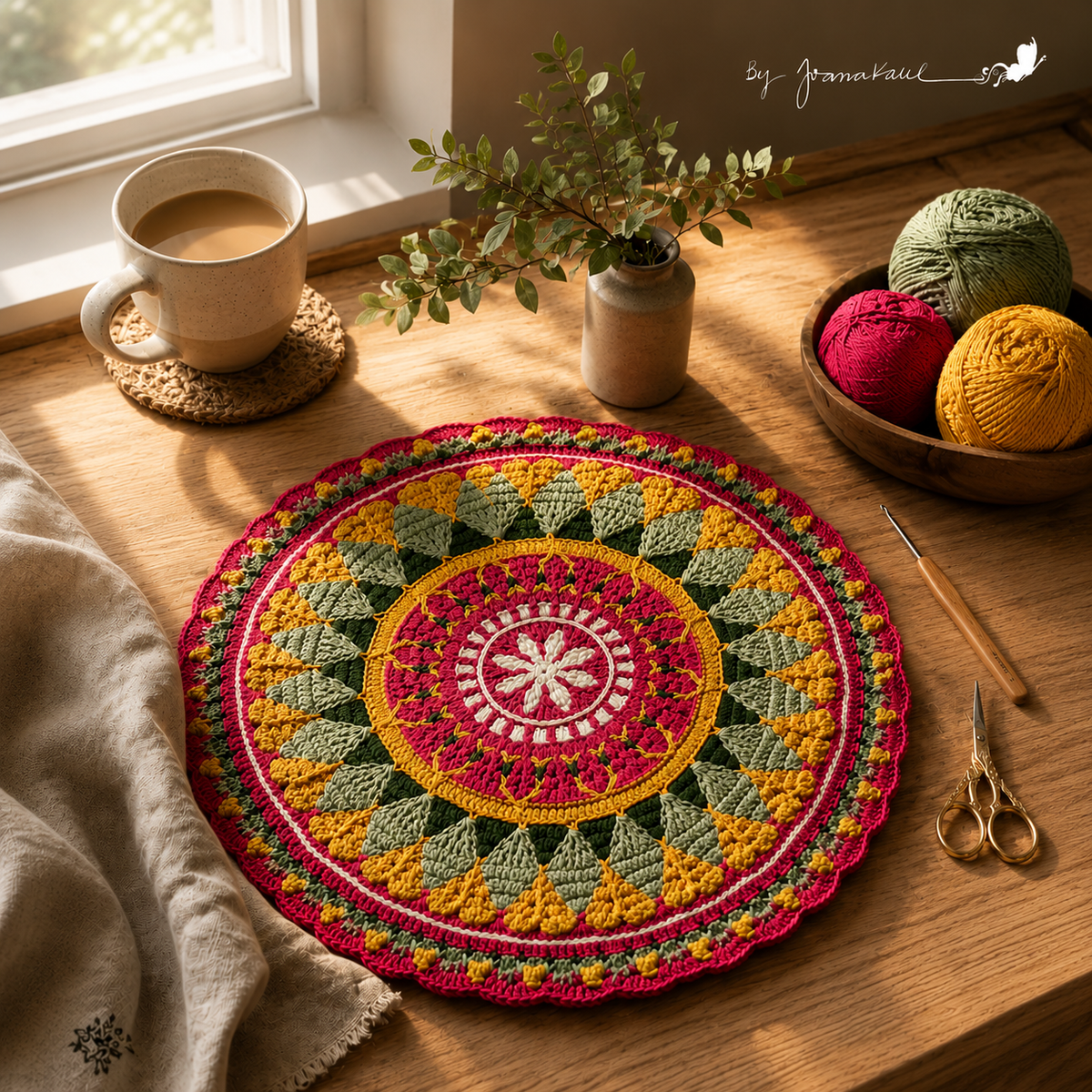 Mandala em Mosaico Crochet Circular
