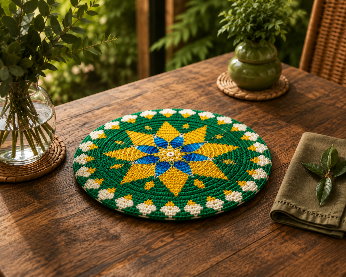 Sousplat Primaveris em Mosaico Crochet