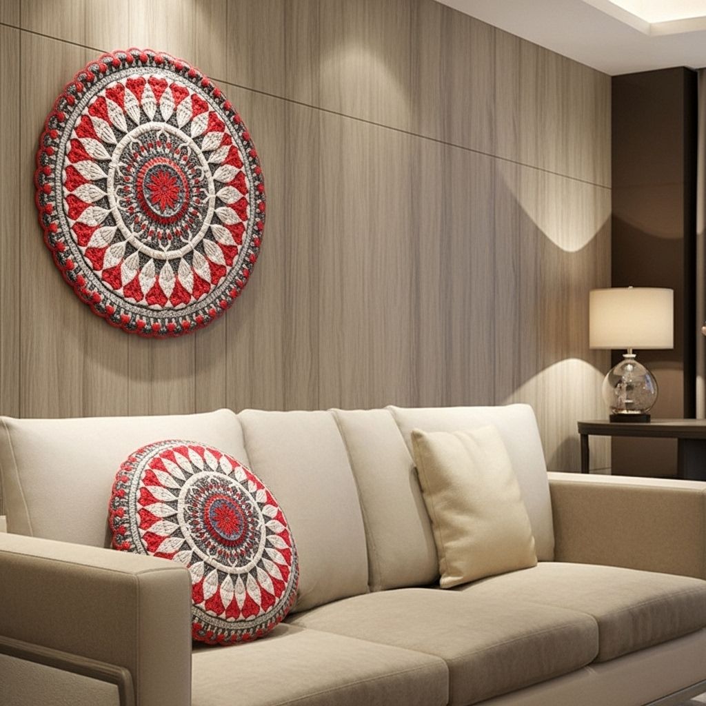 Sousplat Cusco Variação Sunset - tons quentes em mosaico crochet