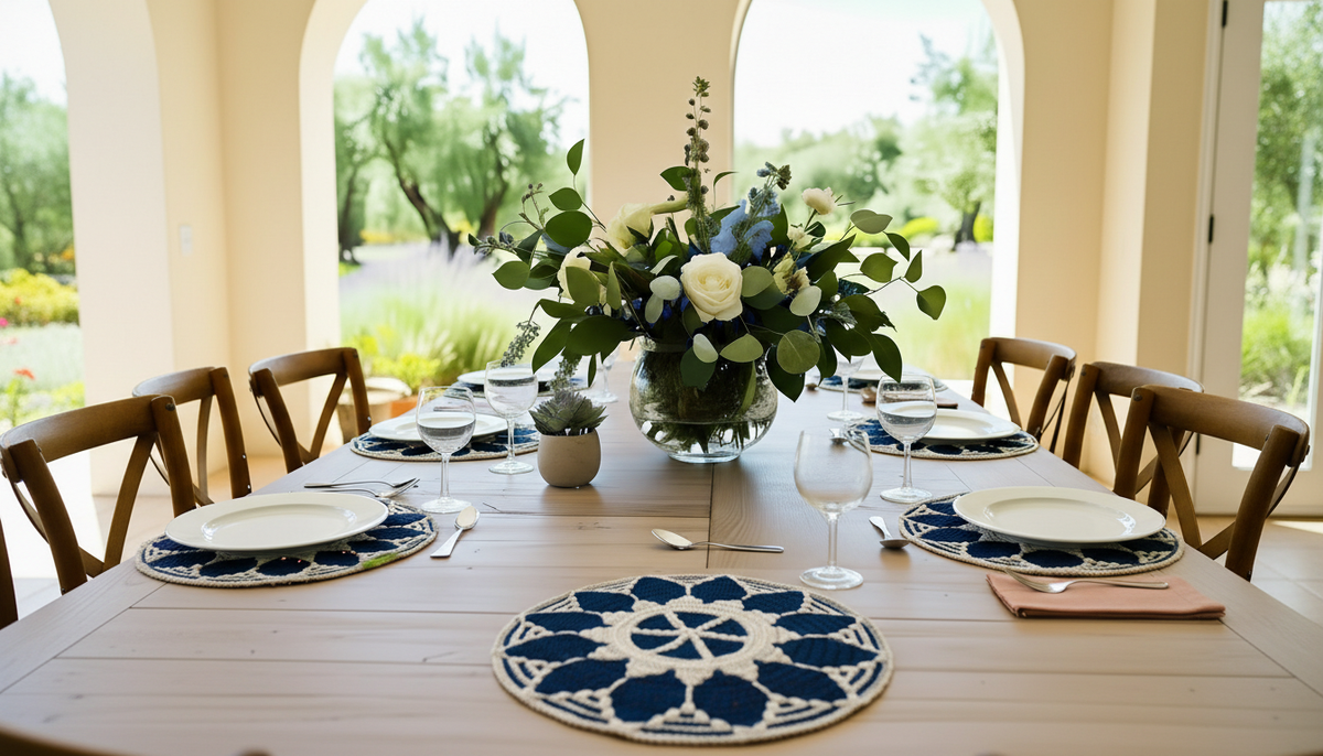 Sousplat em Mosaico Crochet sobre mesa posta