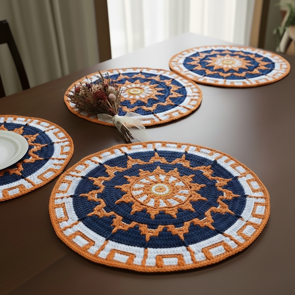 Sousplat em Mosaico Crochet sobre mesa posta