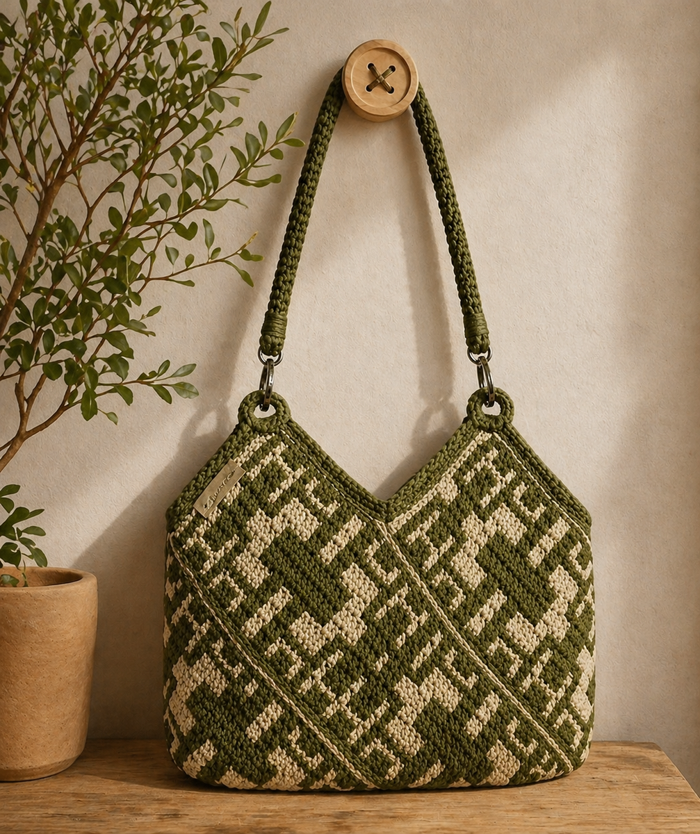 Mesa decorada com peça em Mosaico Crochet