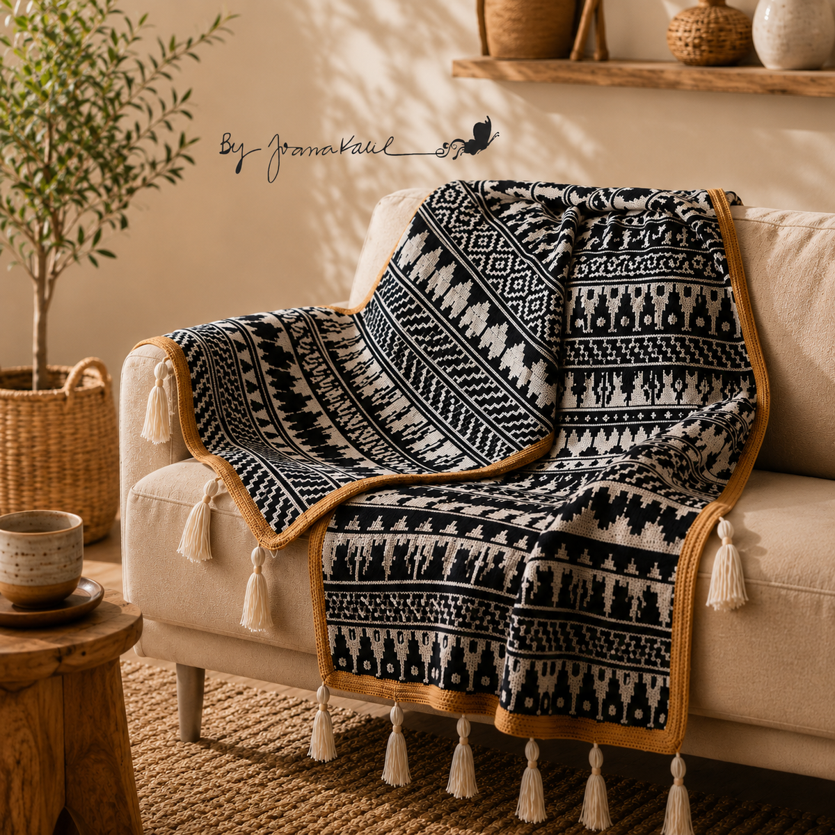 Sousplat em Mosaico Crochet com motivo geométrico