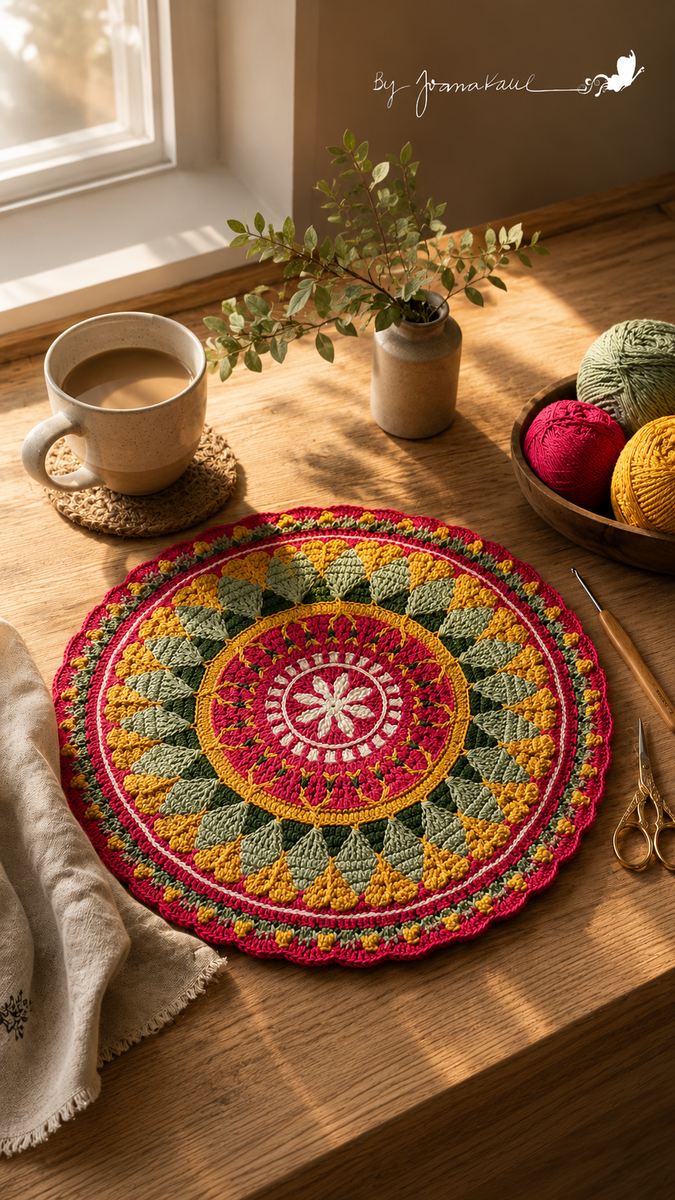 Sousplat Magnetus em Mosaico Crochet Circular