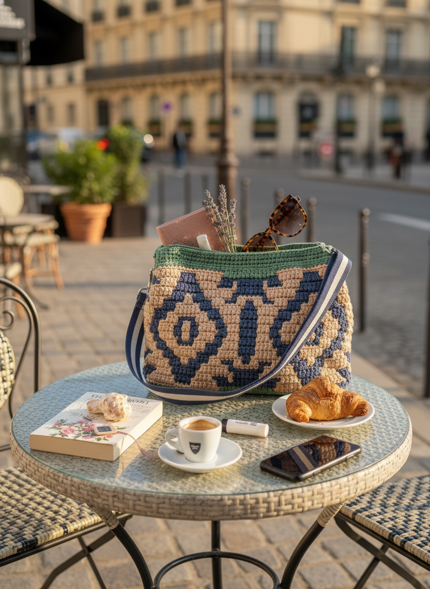 Sousplat Cusco Variação Ocean - tons azuis e verdes em mosaico crochet