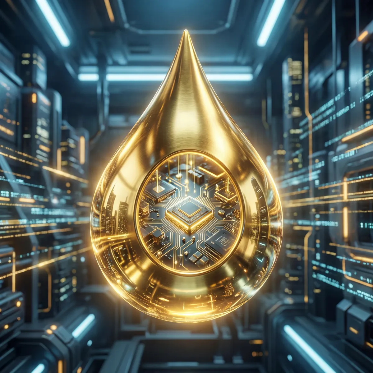 Ilustração de uma gota dourada entrando em uma célula representando absorção líquida