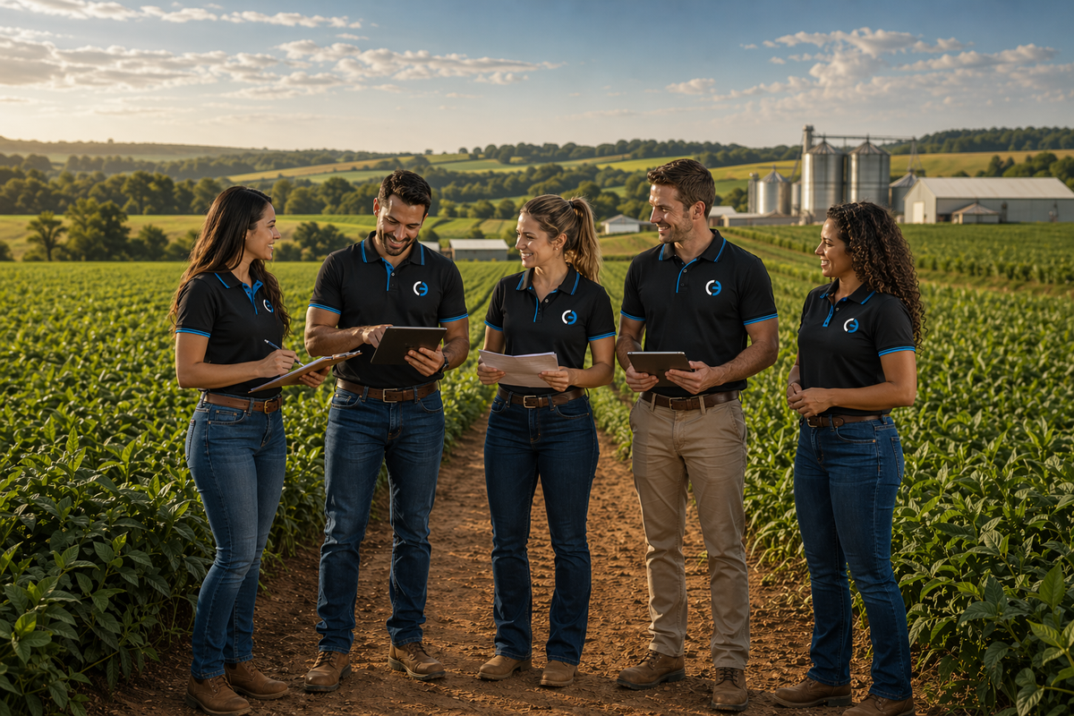 Profissionais trabalhando com o agronegócio corporativo