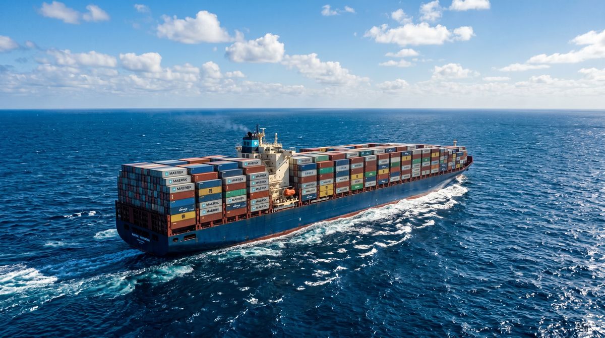 Navio cargueiro em alto mar representando experiência prática no comércio exterior