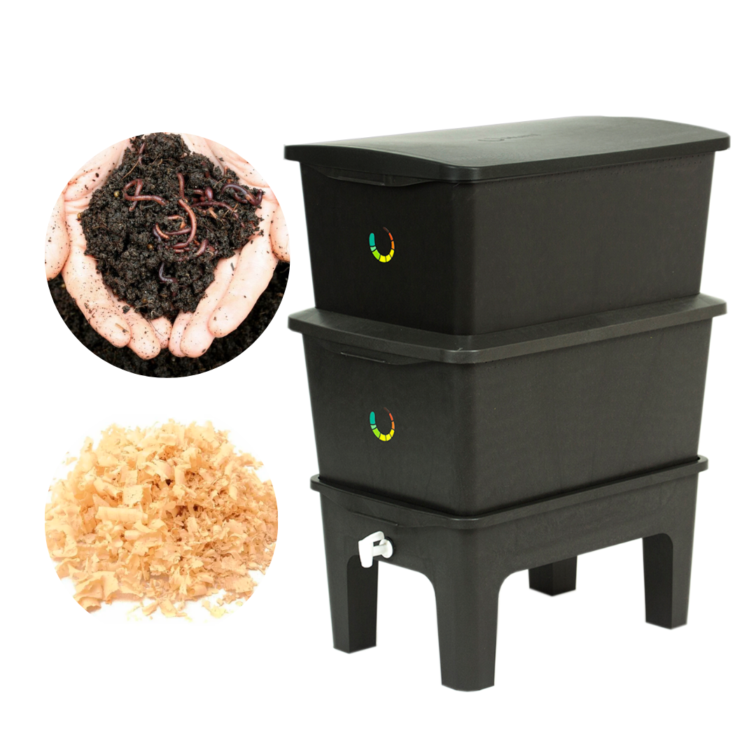 Composteira + Kit compostagem Preta 90L