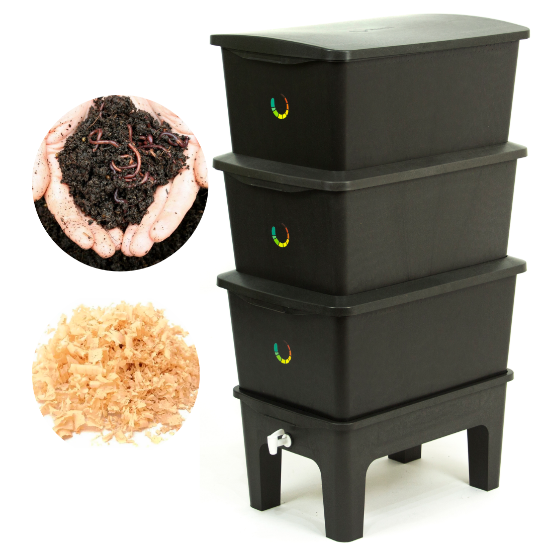 Composteira + Kit compostagem Preta 135L