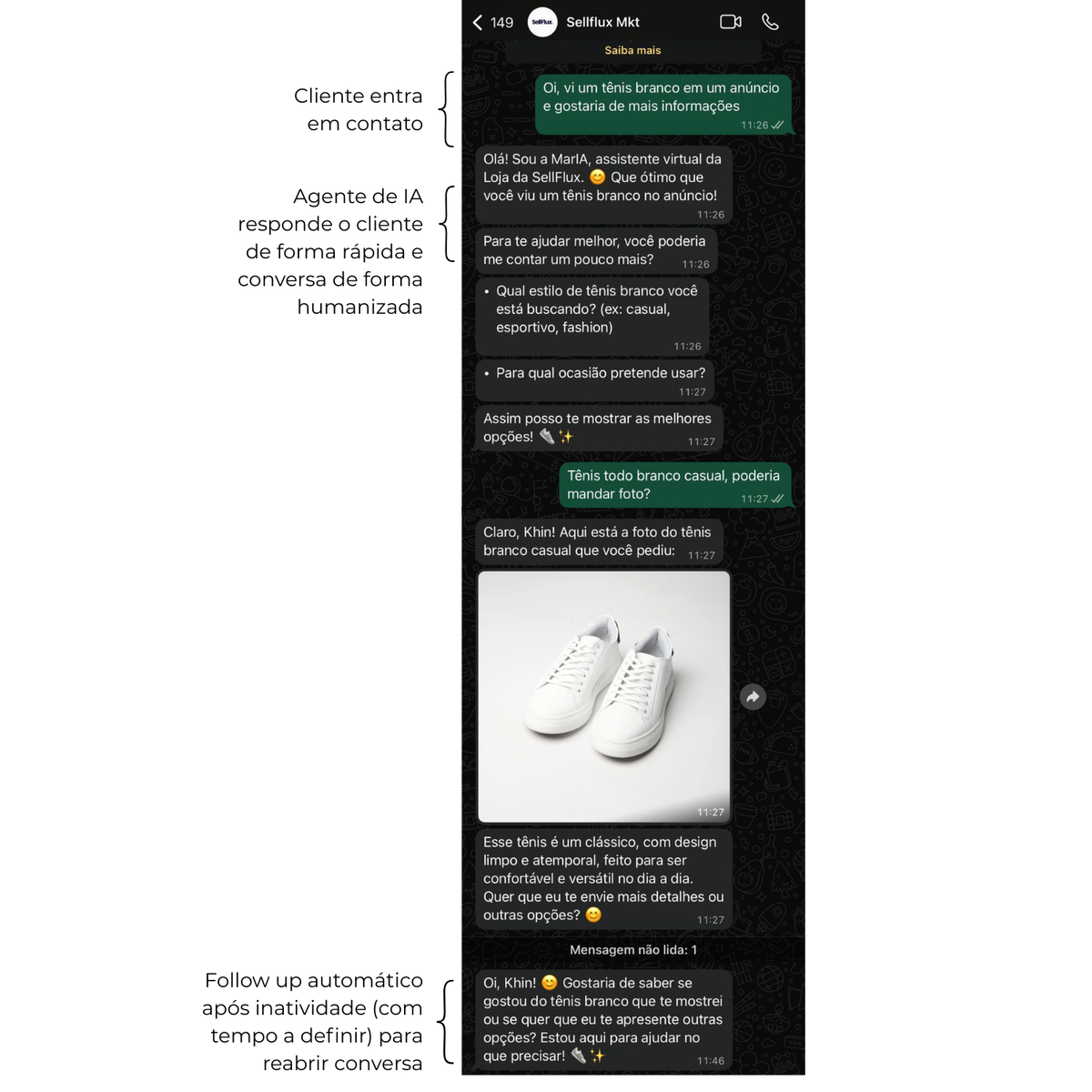 Ilustração de chatbot IA atendendo lead