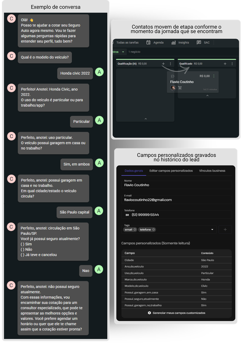 Simulação de atendimento IA integrado ao CRM