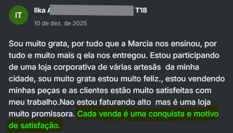 Print de depoimento real da Ilka celebrando as pequenas e importantes conquistas